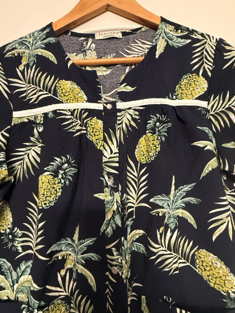 Ekouaer Tropical Pineapple House Dress Muumuu Snap Front Pockets Cotton Small - Picture 4 of 5